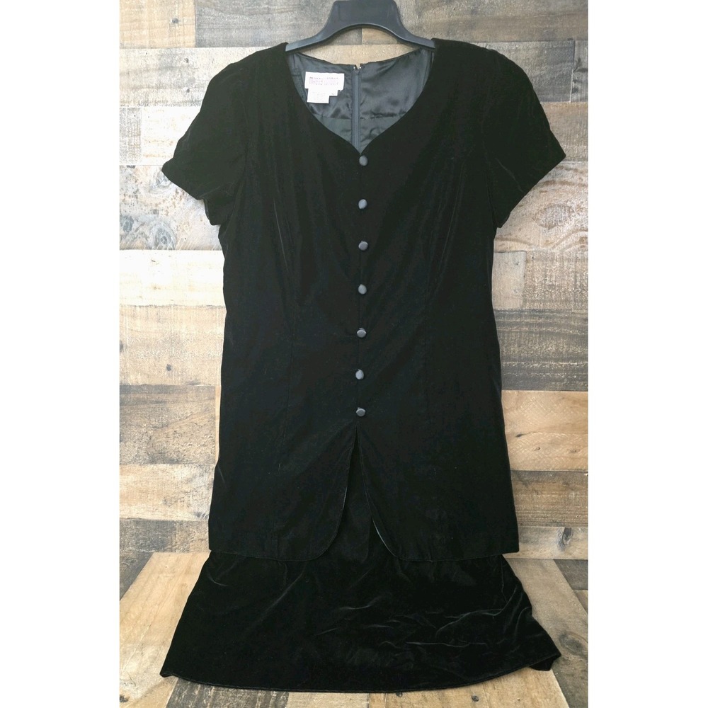 Maggy London Black Velvet Midi Dress Event Cocktail Church Fairygoth Size 16
